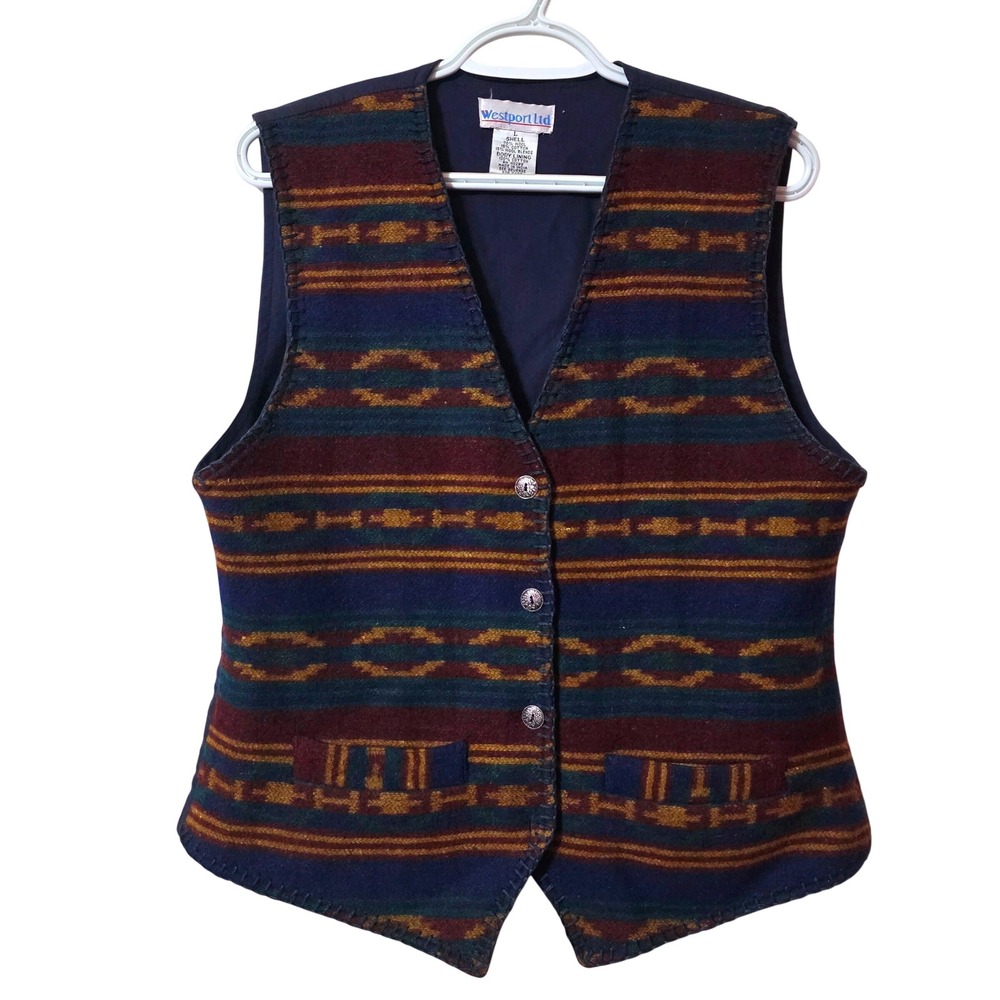 Westport Ltd Mens Large Vest Multicolor Southwestern Wool Aztec Cowboy Boho